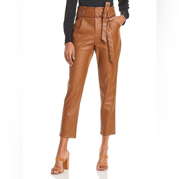 Lucy Paris Pants - Lucy Paris Tan Faux Leather Paper Bag Waist Pants Small